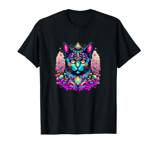 Psychedelic Cat - Feline Teal T-Shirt