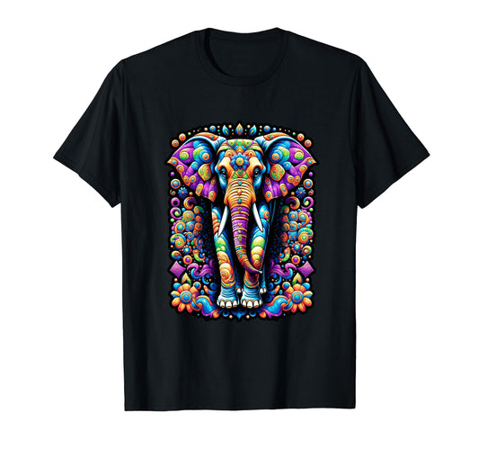 Psychedelic Elephant Abstract Art T-Shirt